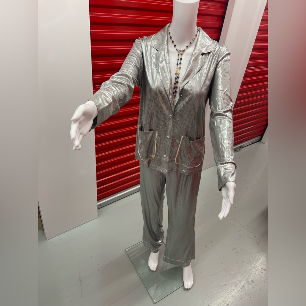 LOVE STORIES Metallic Silver Lounge Pajama Set